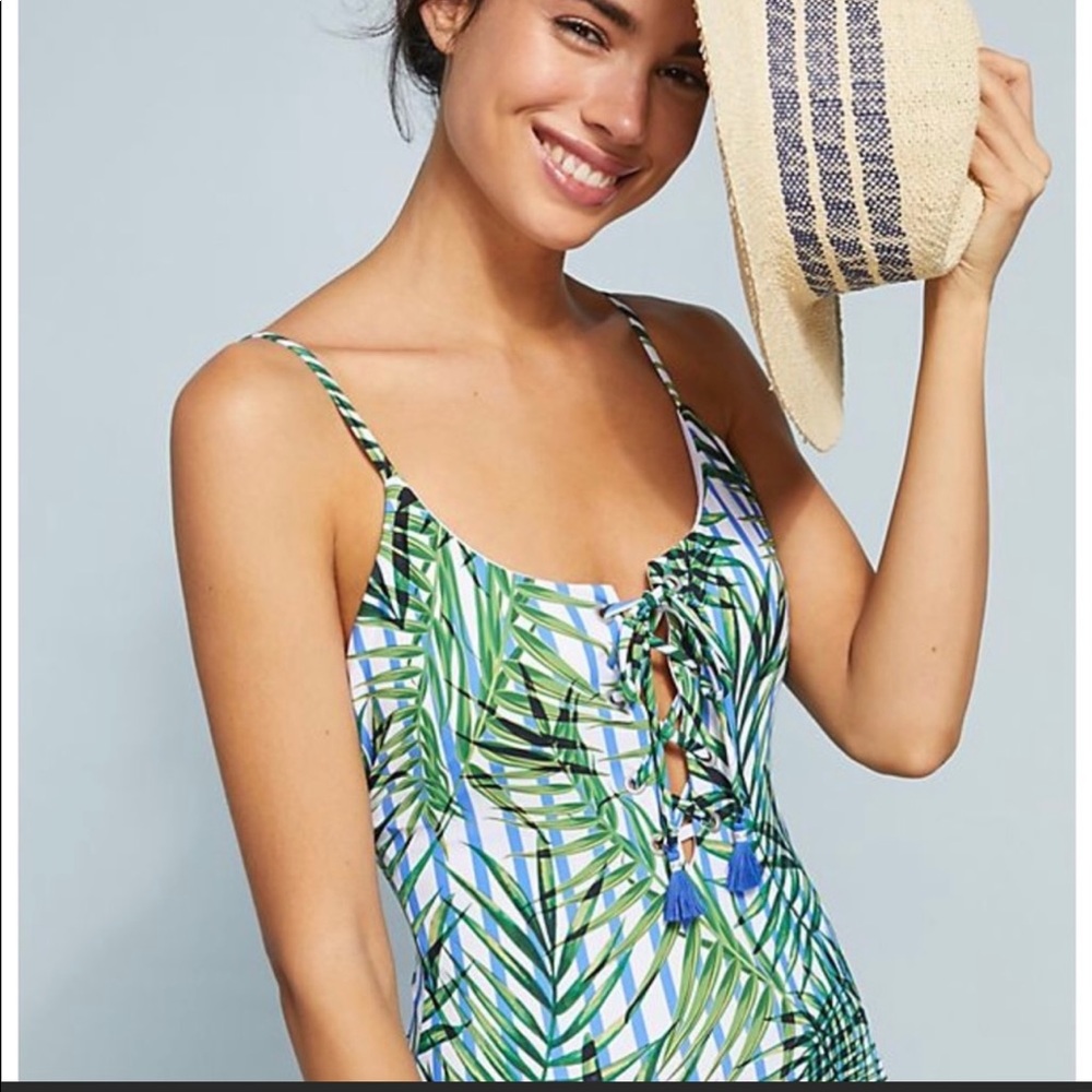 Red Carter white and green palm tree bathing suit